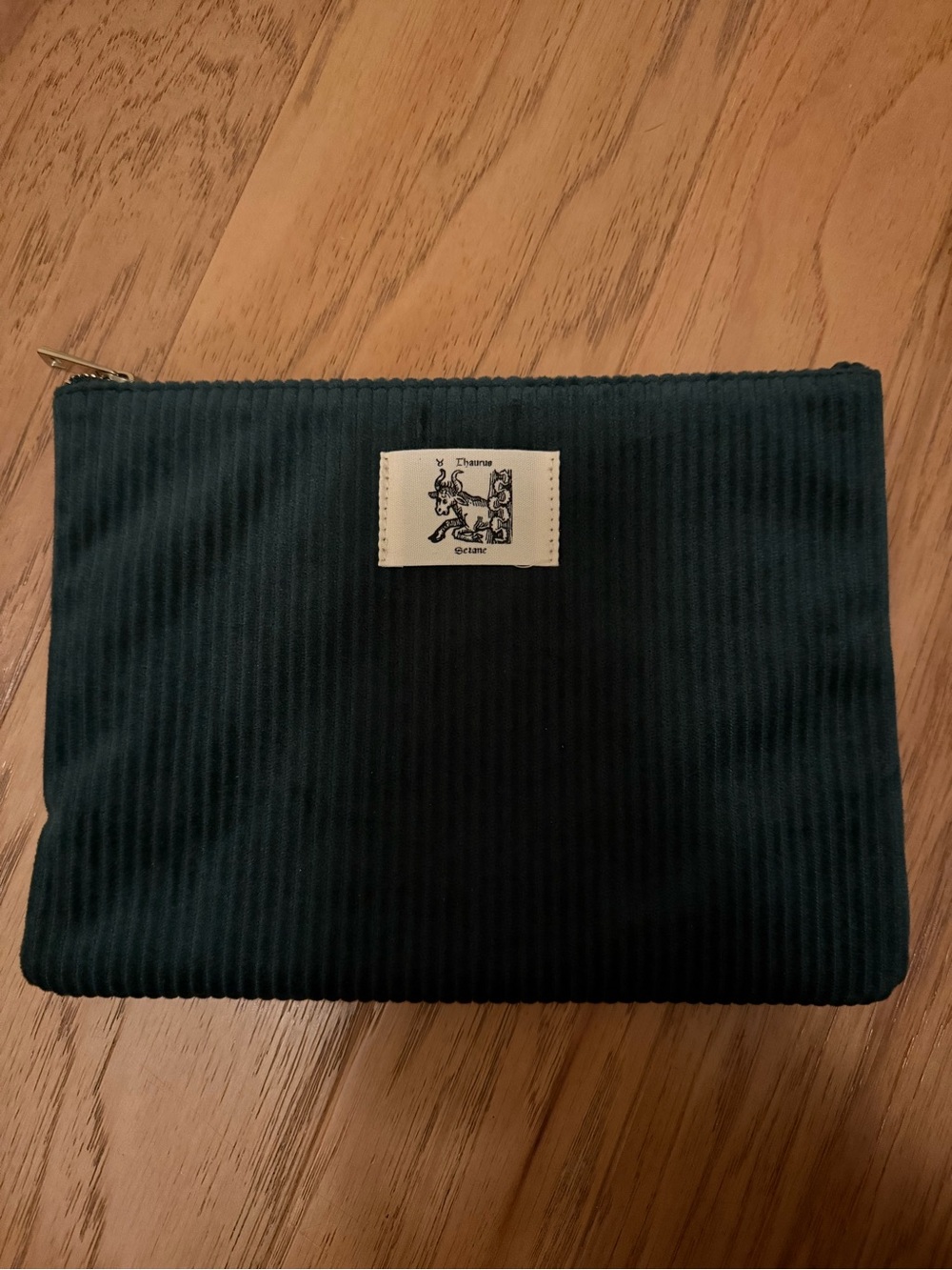 Sezane Dark Green Taurus Corduroy Zip Pouch
